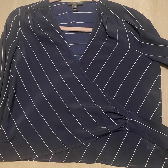 NWOT navy pinstripe silk blouse - Picture 7 of 11